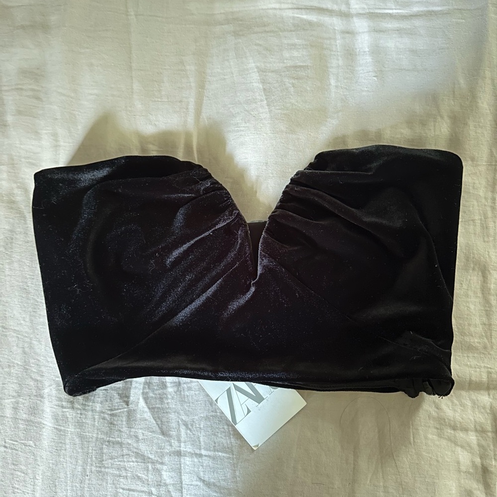 Zara Black Velvet Off-Shoulder Top